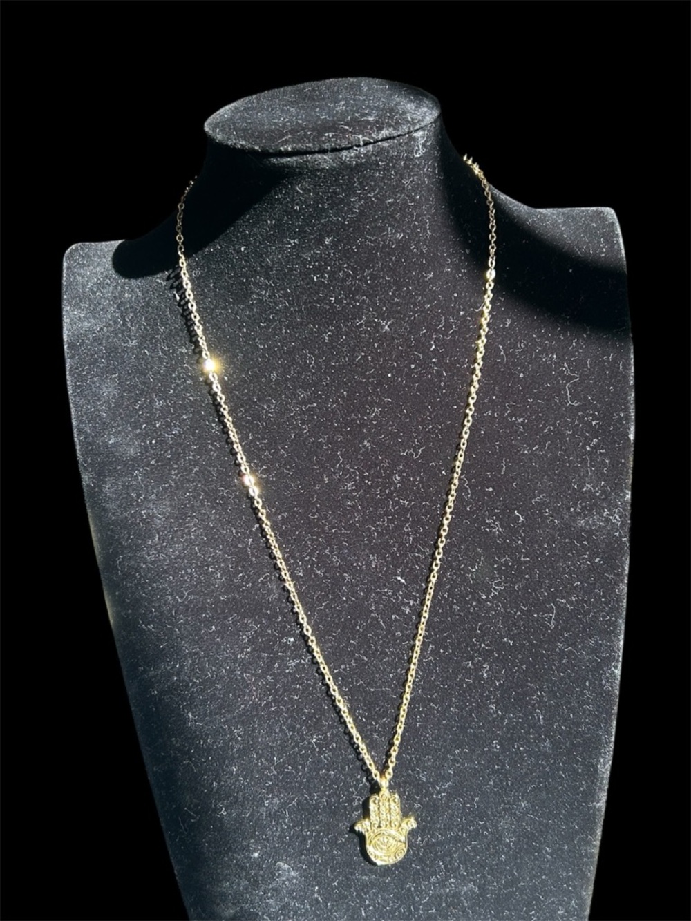Hamsa Hand Evil Eye 18K Gold Plated Pendant Stainless Steel Necklace - Picture 4 of 7